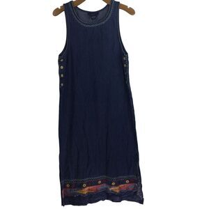 Vintage Original TY Wear Cotton Boho Denim Jumper Tank Dress Blue Size 10
